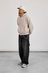 Zip Through Boxy Hoodie - Stone
