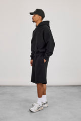 Men's Boxy Hoodie & Embroidered Jersey Jort - Black