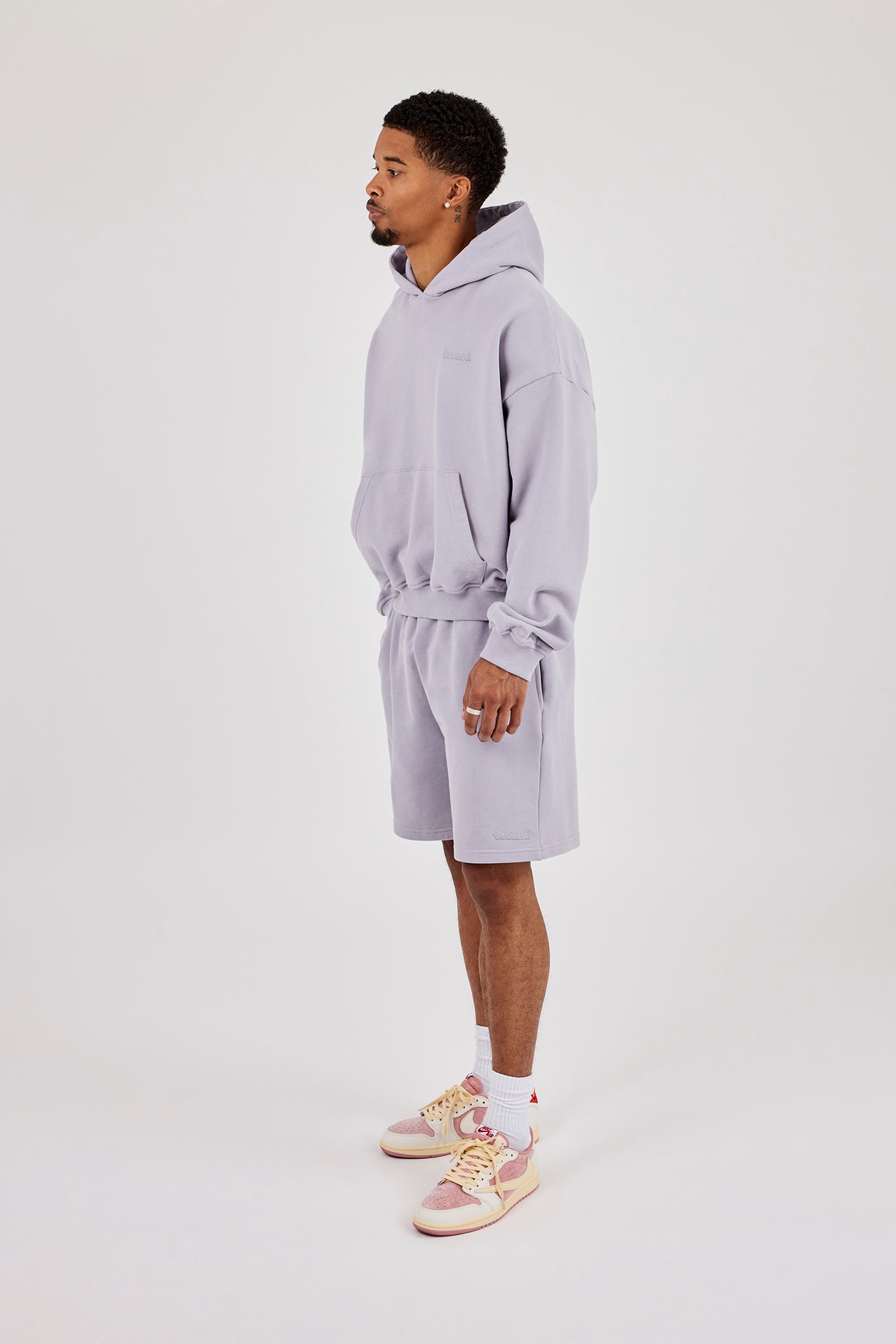 Mens Boxy Hoodie & Relaxed Jersey Short - Dusty Purple