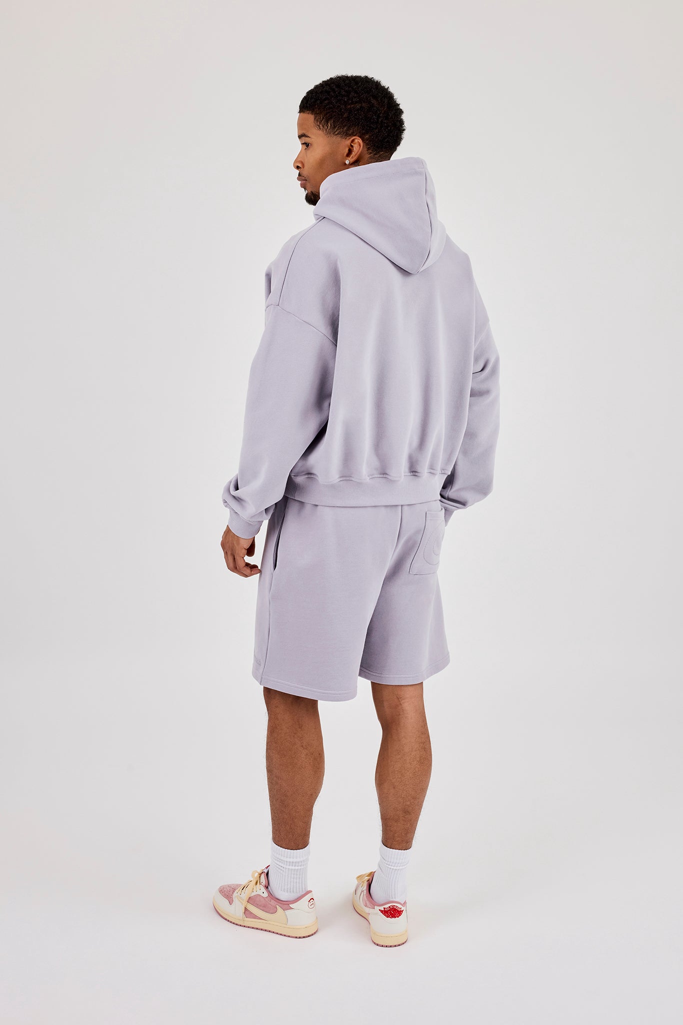 Mens Boxy Hoodie & Relaxed Jersey Short - Dusty Purple