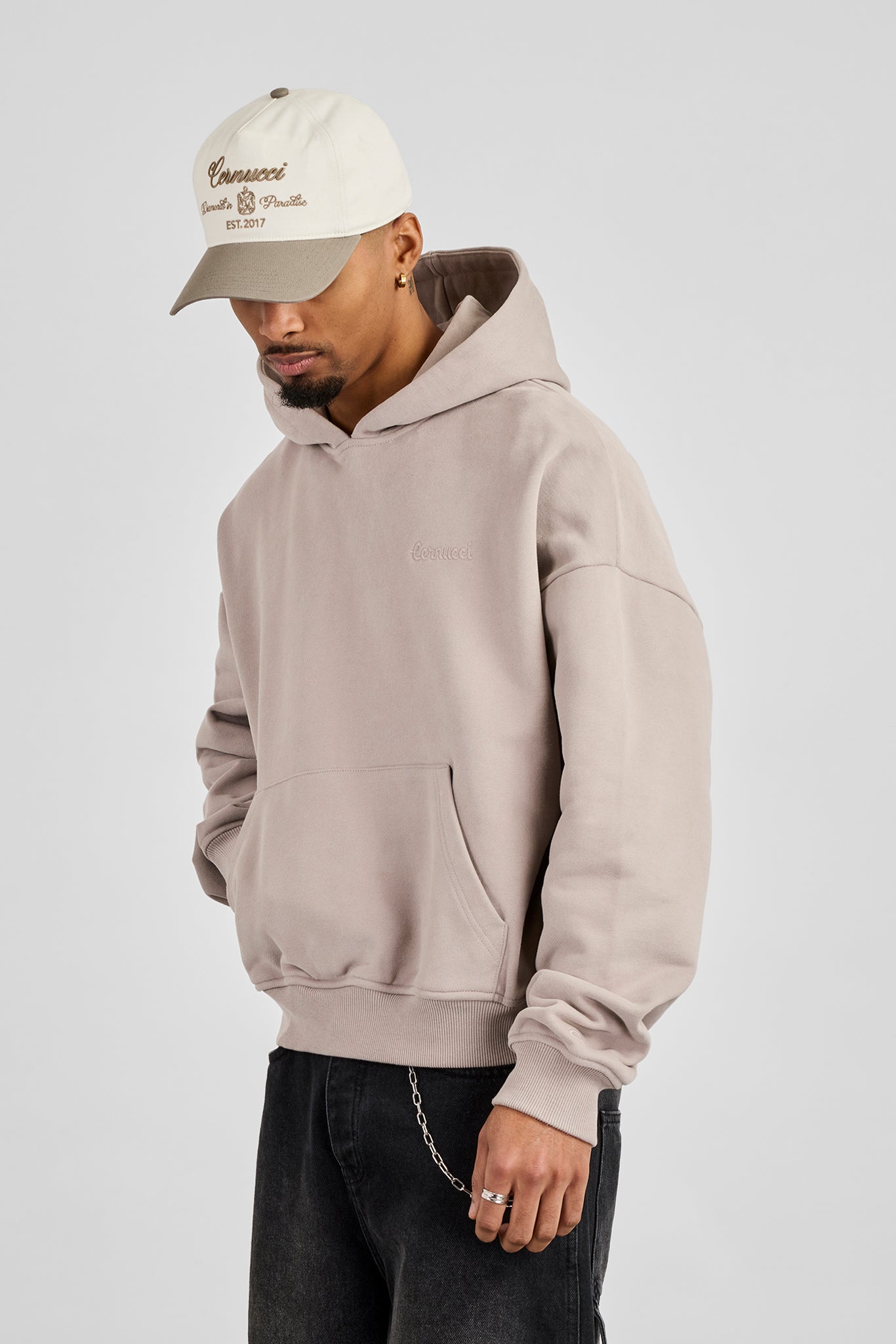 Mens Boxy Hoodie - Stone