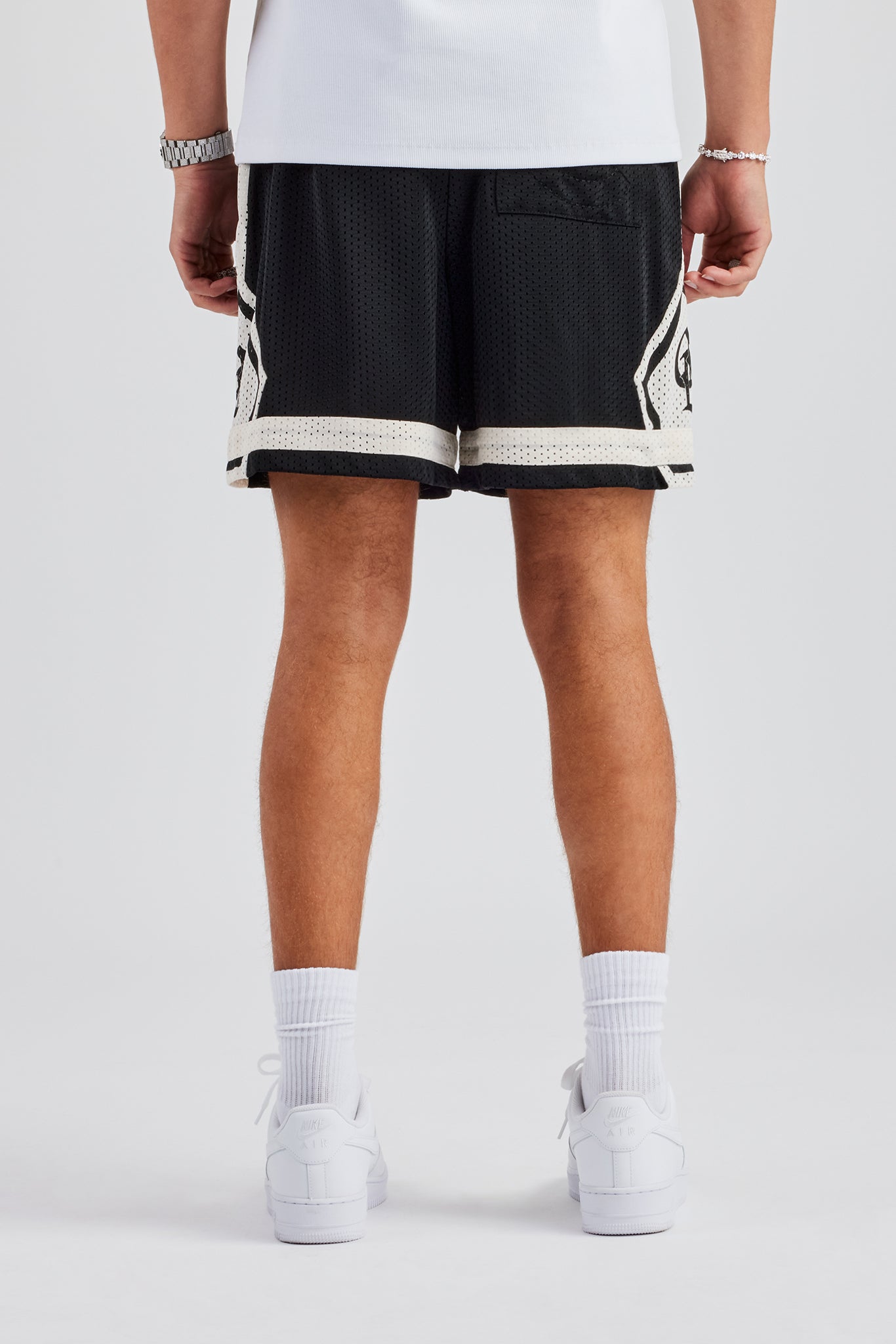 Logo Panelled Mesh Short - Black