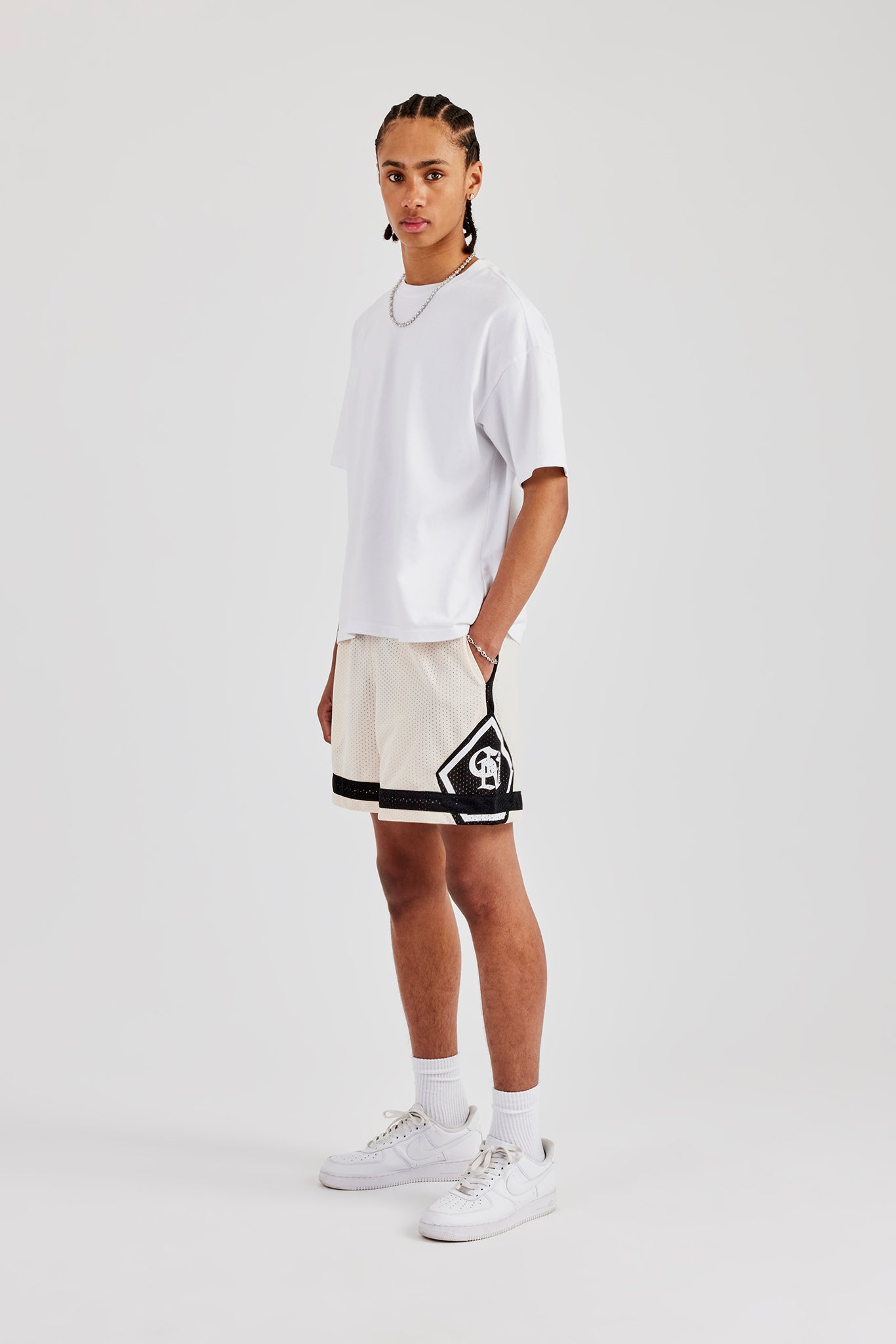 Logo Panelled Mesh Short - Off White