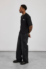 Boxy Cernucci High Build Embroidered T-Shirt - Black