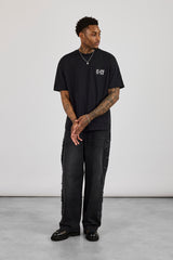 Oversized Logo Stud Detail T-Shirt - Black