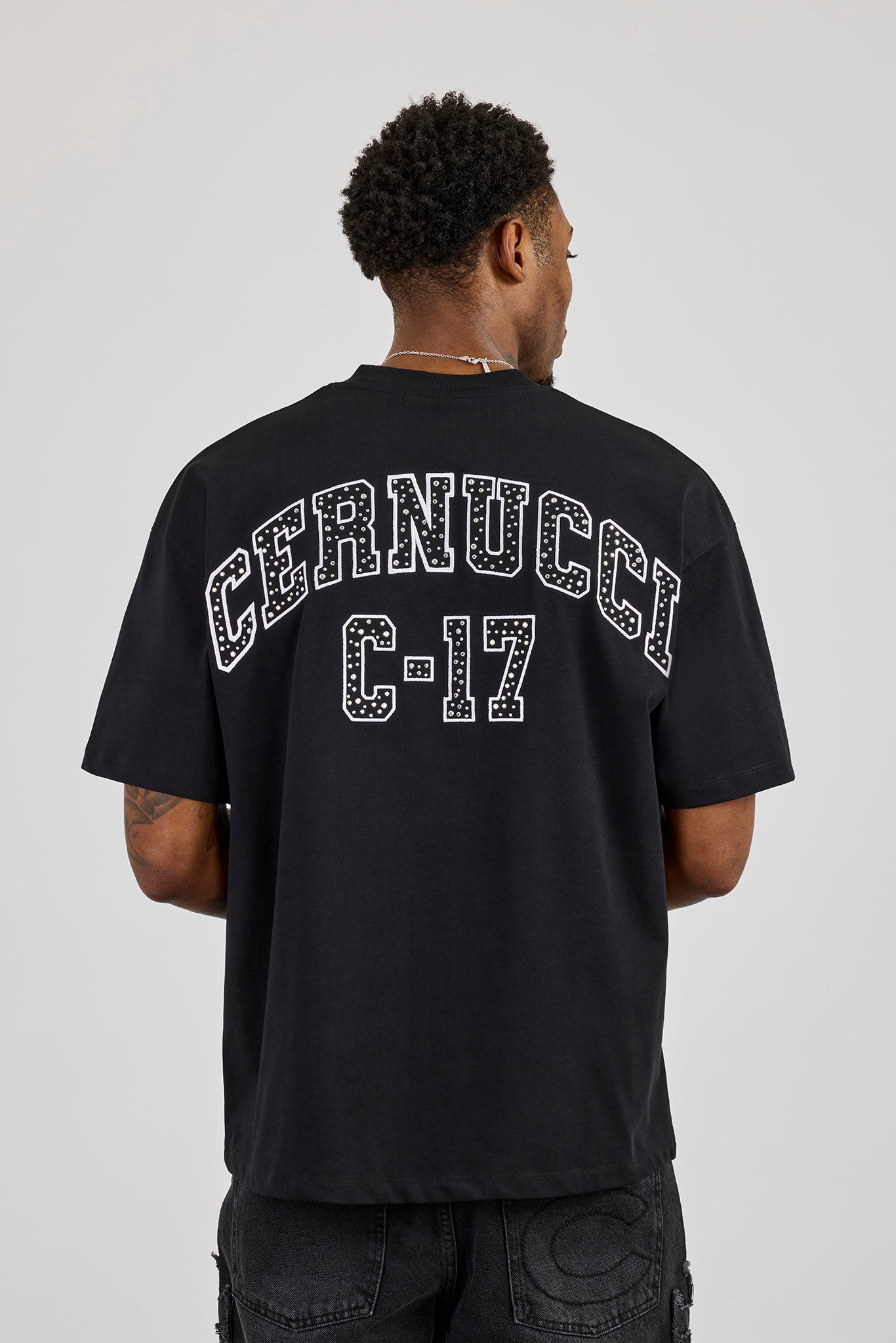 Oversized Logo Stud Detail T-Shirt - Black