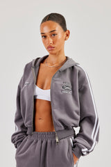 Moto Boxy Zip Through Hoodie - Verwaschenes Anthrazit
