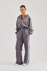 Moto Boxy Zip Through Hoodie &amp; Wide Leg Jogger - Verwaschenes Anthrazit