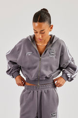 Moto Boxy Zip Through Hoodie - Verwaschenes Anthrazit