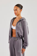 Moto Boxy Zip Through Hoodie - Verwaschenes Anthrazit
