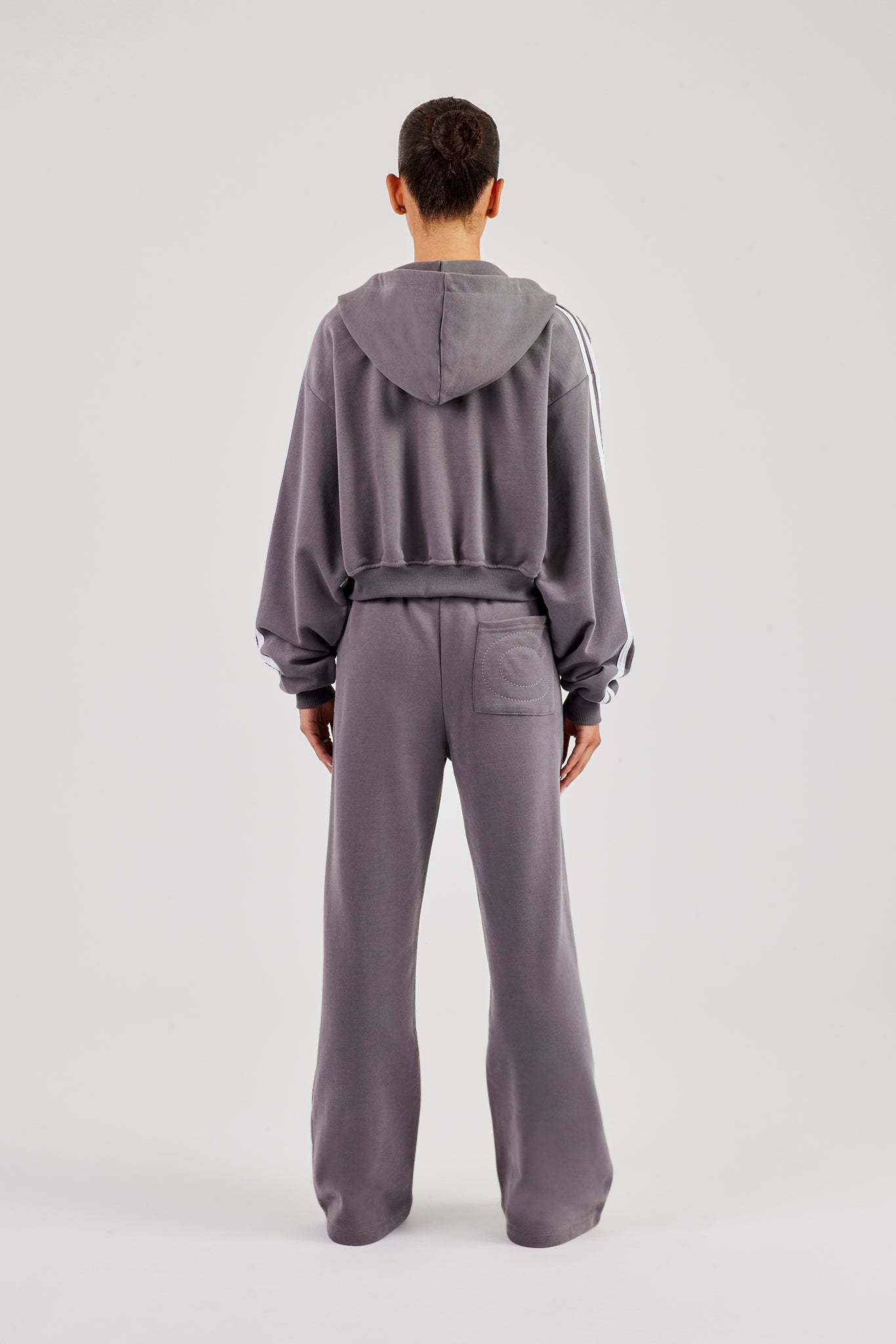 Moto Boxy Zip Through Hoodie &amp; Wide Leg Jogger - Verwaschenes Anthrazit