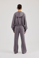 Moto Boxy Zip Through Hoodie &amp; Wide Leg Jogger - Verwaschenes Anthrazit