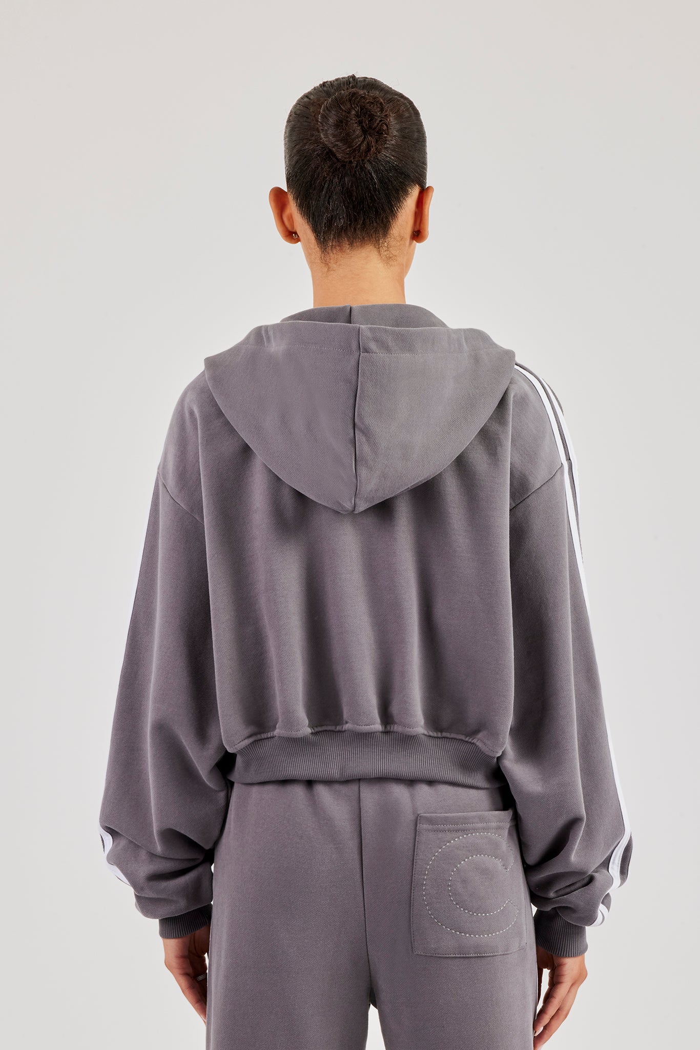 Moto Boxy Zip Through Hoodie - Verwaschenes Anthrazit