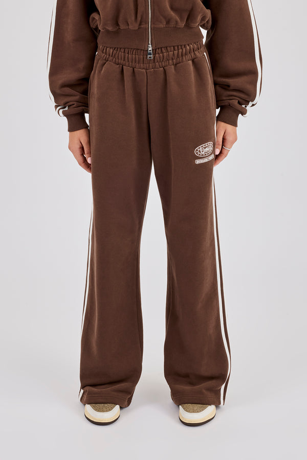 Moto Wide Leg Jogger - Washed Chocolate