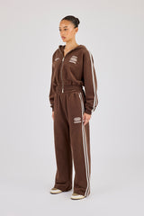Moto Boxy Zip Through Hoodie & Wide Leg Jogger - Washed Chocolate