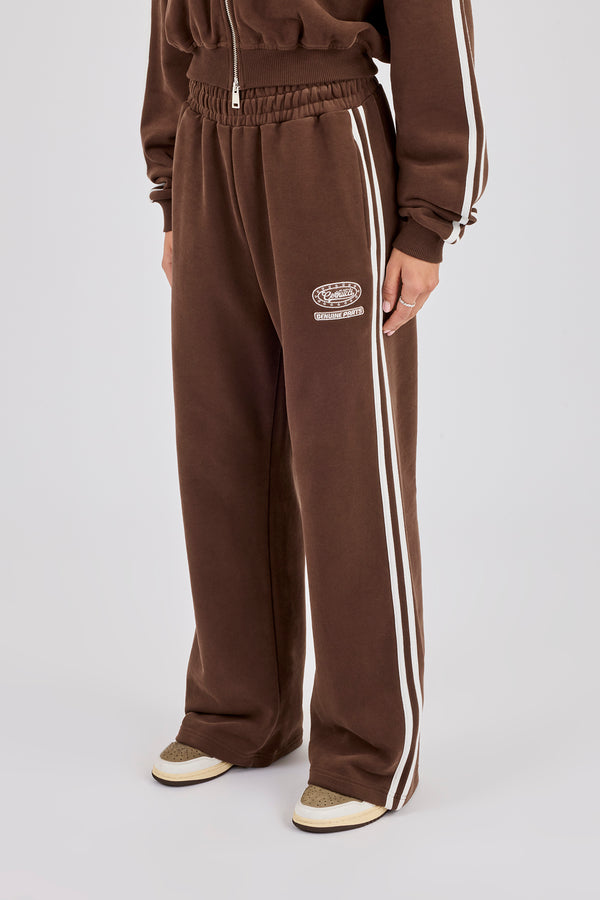 Moto Wide Leg Jogger - Washed Chocolate