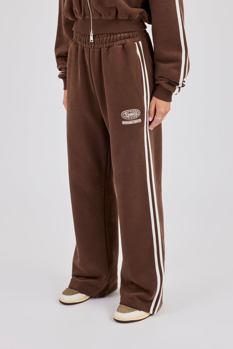 Moto Wide Leg Jogger - Washed Chocolate