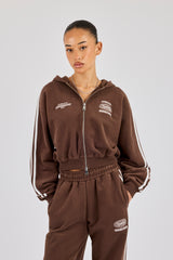 Moto Boxy Zip Through Hoodie - Washed Chocolate