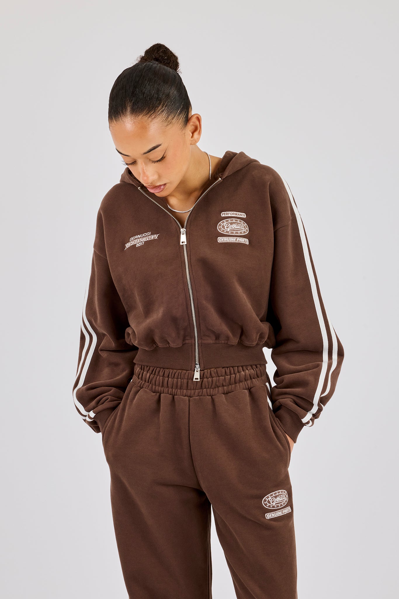 Moto Boxy Zip Through Hoodie - Washed Chocolate