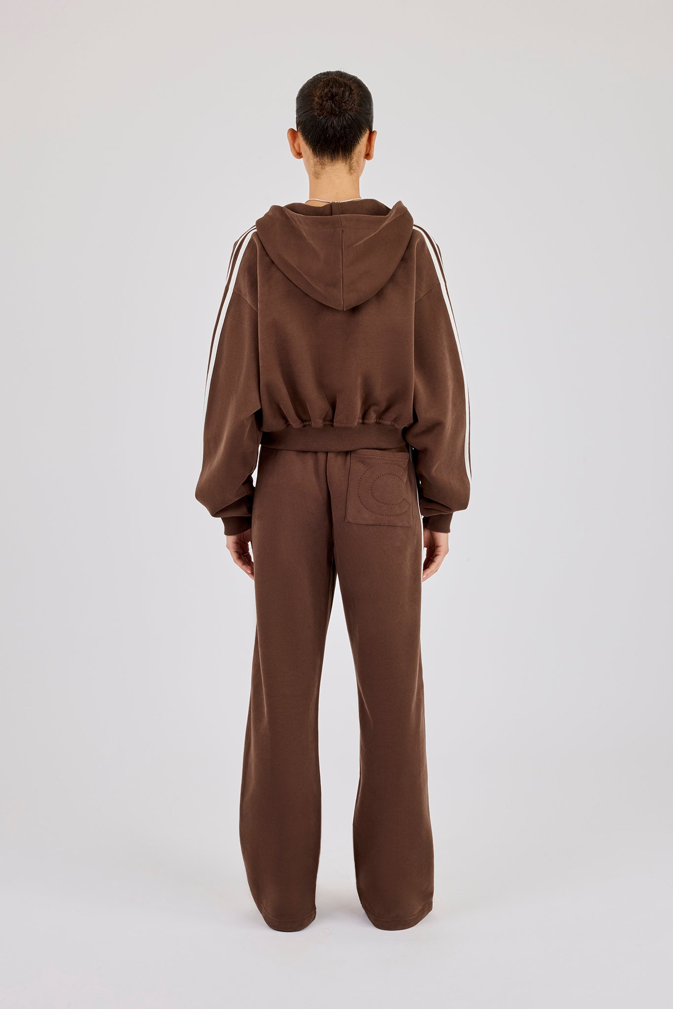 Moto Boxy Zip Through Hoodie & Wide Leg Jogger - Washed Chocolate