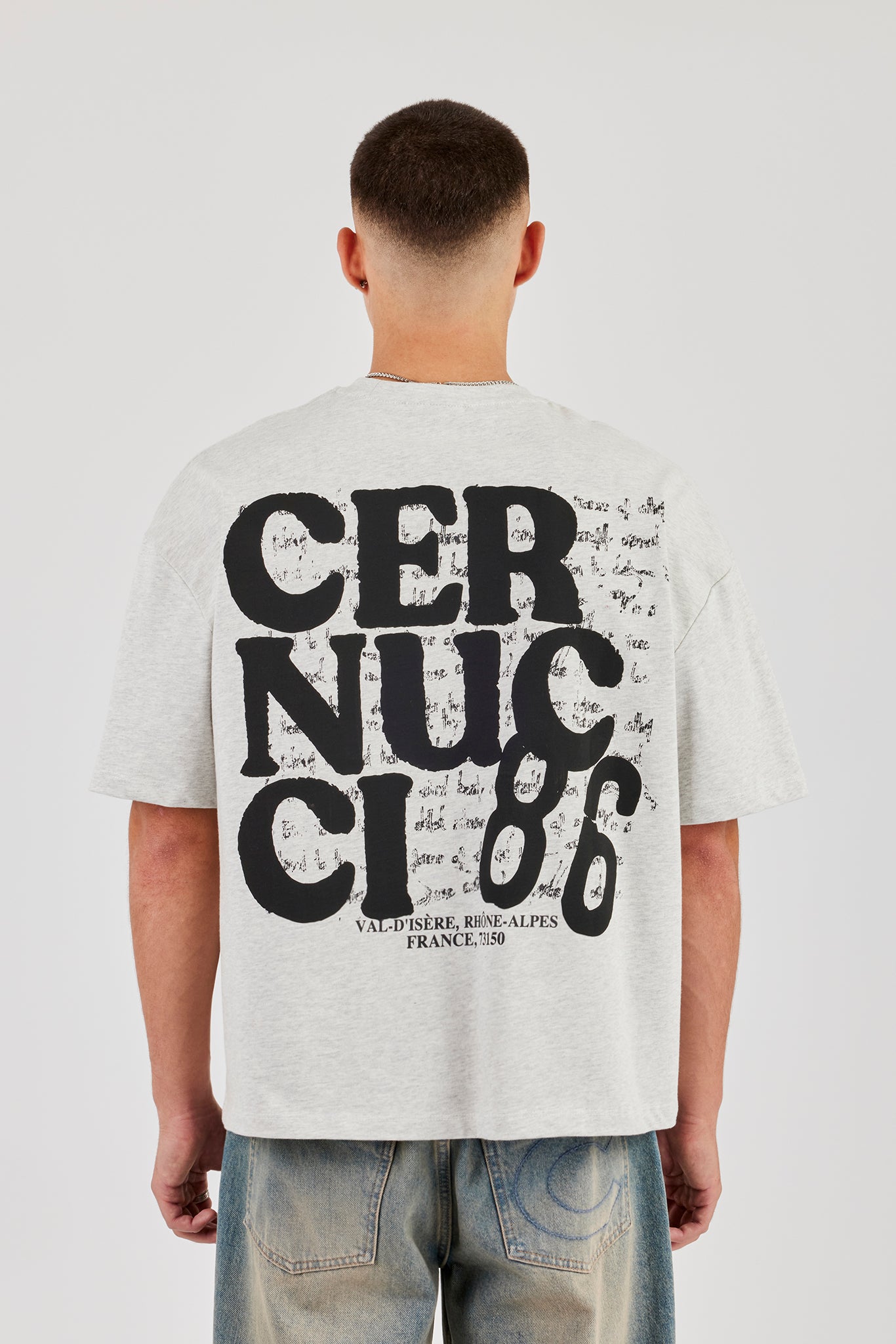 Cernucci 86 Print Boxy T-Shirt - Ash Grey | Mens Tees & Vests