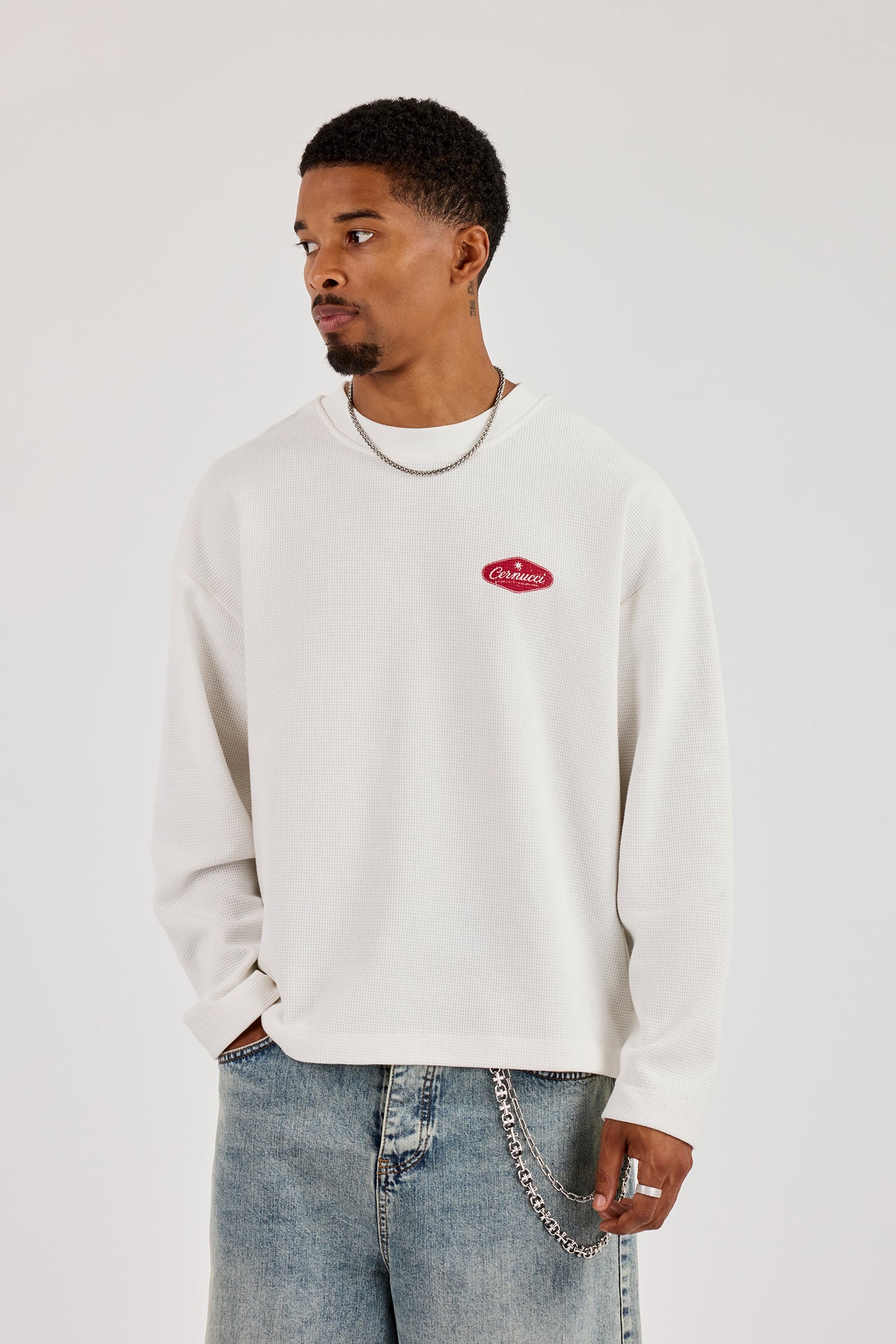 Long Sleeve Boxy Waffle Alto Astral T-Shirt - Off White | Mens