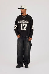 Long Sleeve 17 Jersey Football Top - Black