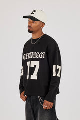Long Sleeve 17 Jersey Football Top - Black