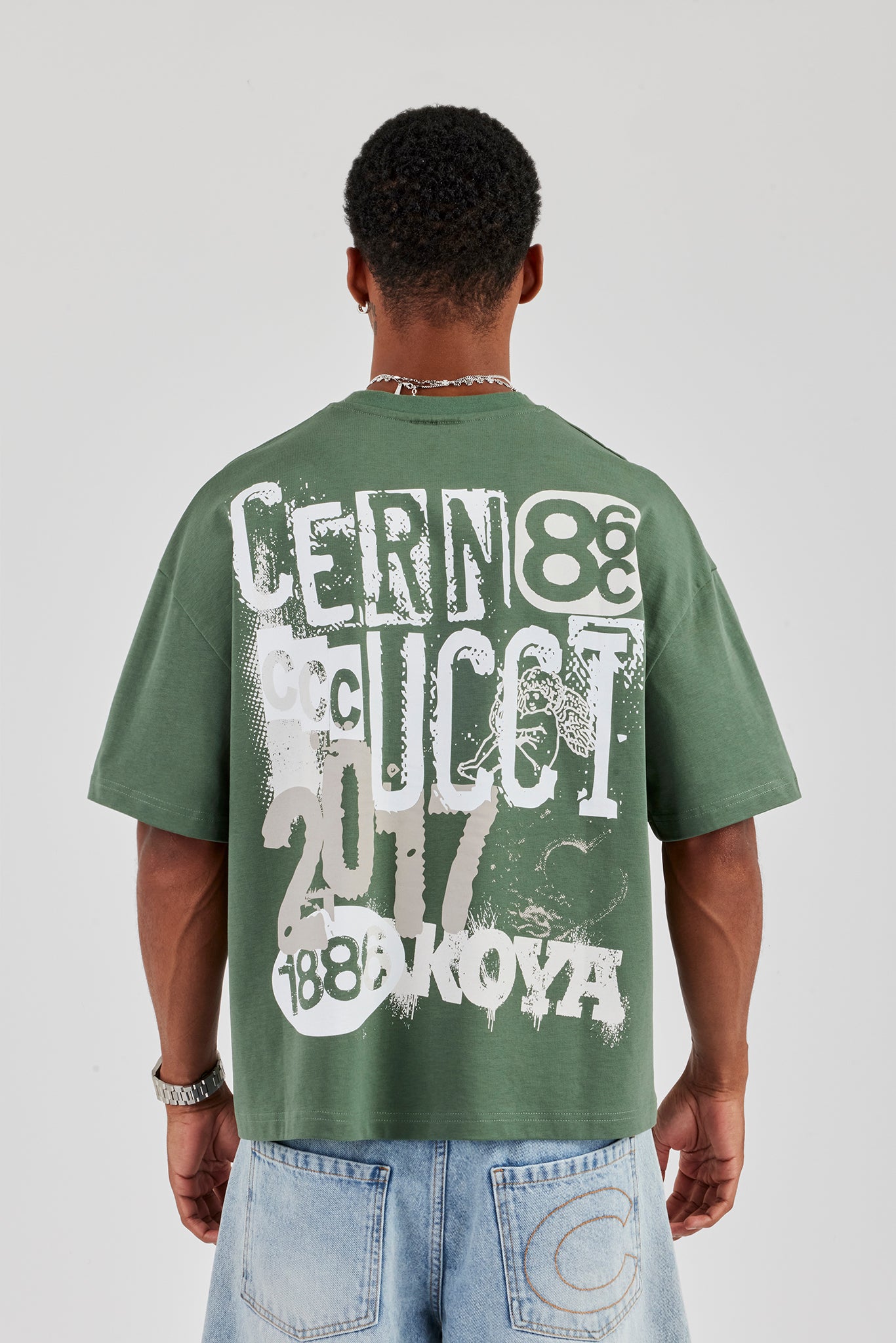 CCC Back Print Boxy T-Shirt - Forest Green