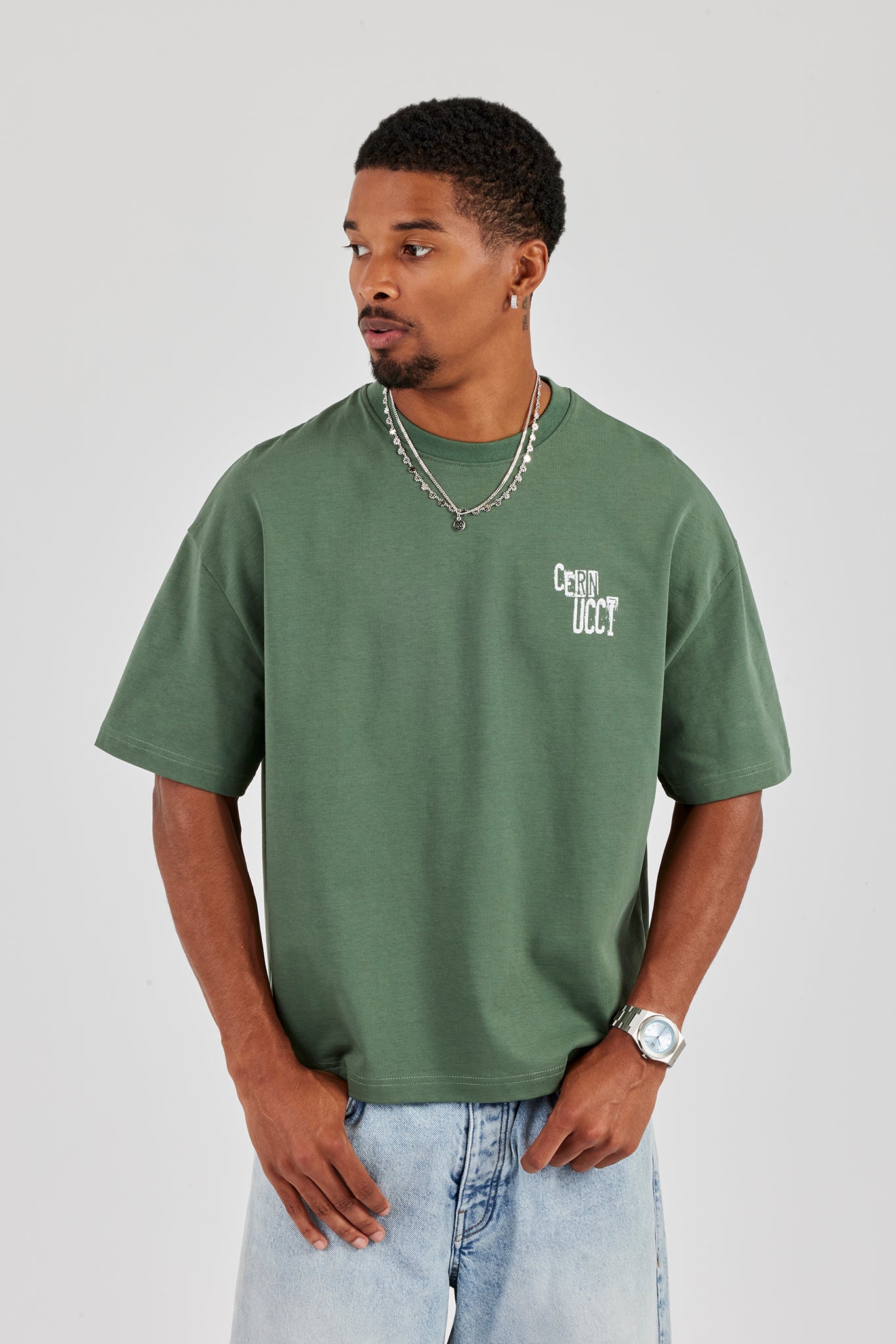 CCC Back Print Boxy T-Shirt - Forest Green | Mens Tees & Vests