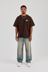 Oversize-T-Shirt mit Cherub-Rückendruck – Schokolade