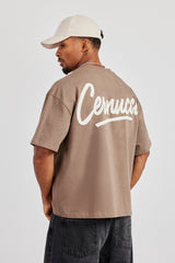 Cernucci Script Back Print T-Shirt - Taupe