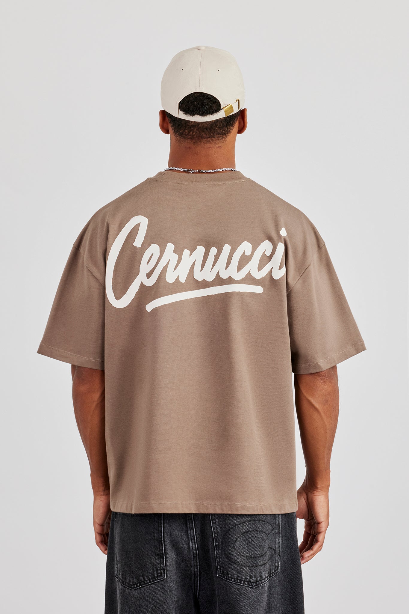 Cernucci Script Back Print T-Shirt - Taupe