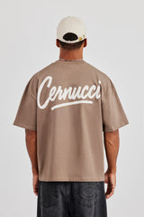 Cernucci Script Back Print T-Shirt - Taupe