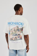 Oversize-T-Shirt mit Monaco-Print - Off White