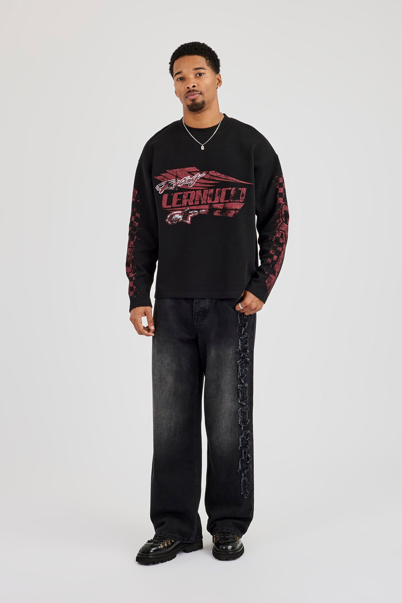 Waffle C Star Long Sleeve T-Shirt - Washed Black
