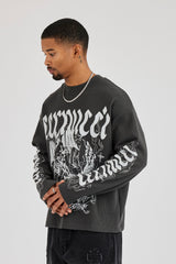 Waffle Cernucci Waved Long Sleeve T-Shirt - Washed Charcoal