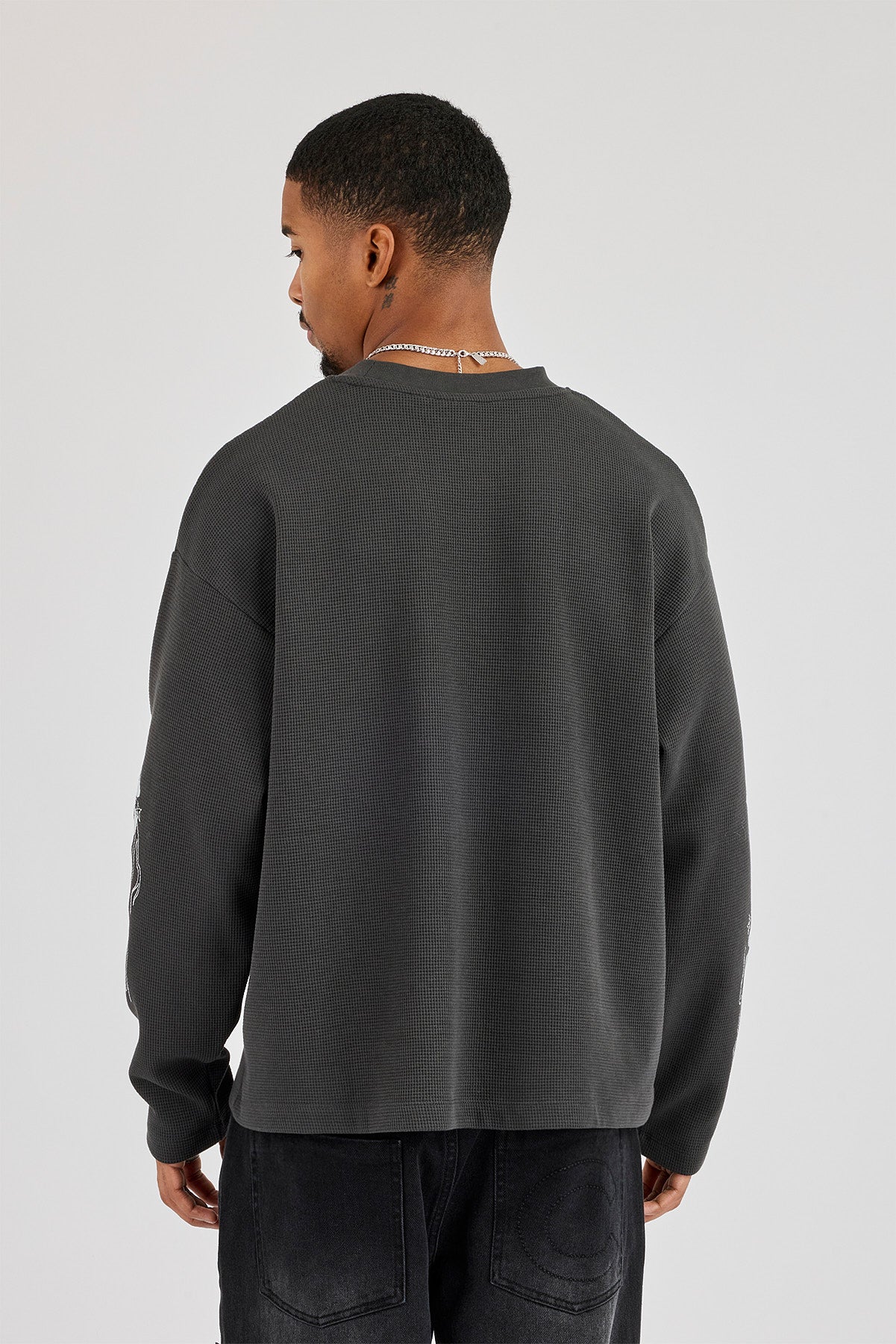 Waffle Cernucci Waved Long Sleeve T-Shirt - Washed Charcoal