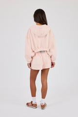 Washed Super Cropped Distressed Hoodie & Jersey Short - Dusty Pink
