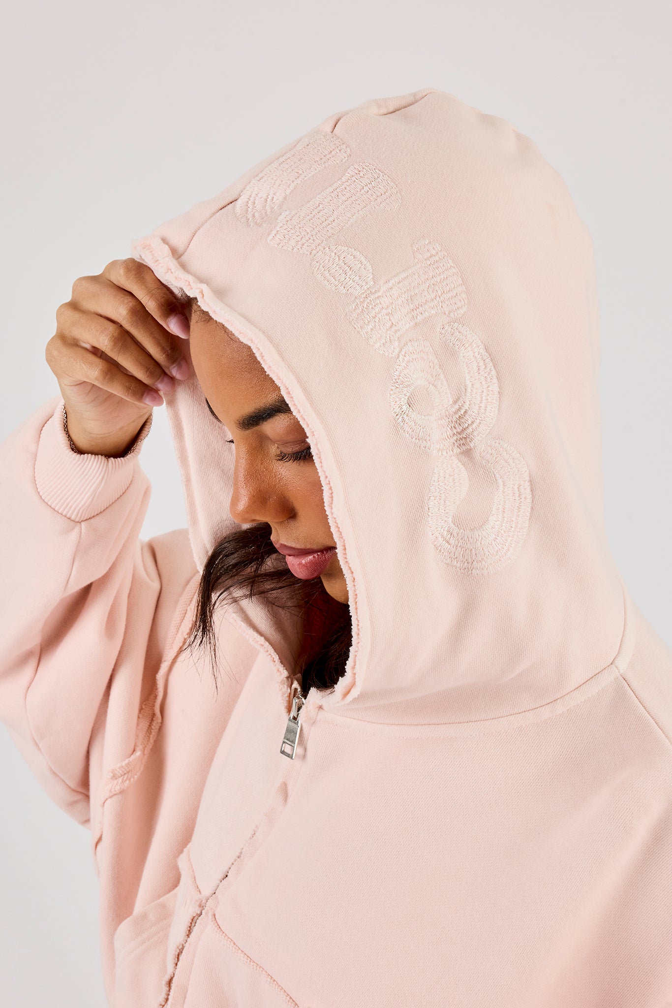 Washed Super Cropped Distressed Hoodie - Dusty Pink