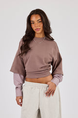 Cropped Oversized T-Shirt With Layered Shirt - Taupe