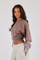 Cropped Oversized T-Shirt With Layered Shirt - Taupe