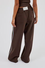 Washed Wide Leg Jogger With Print - Dark Brown