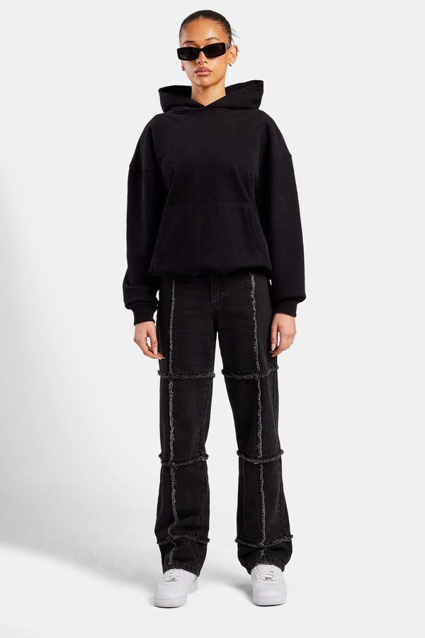 Relaxed Square Raw Edge Jean - Washed Black