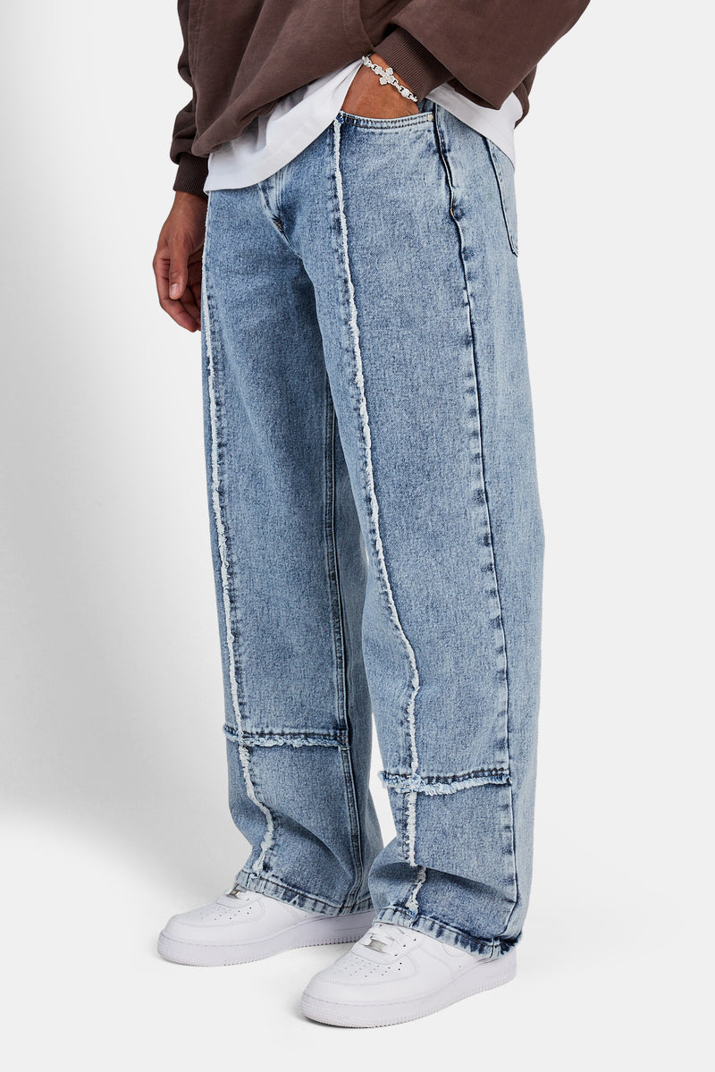 Baggy Fit Raw Edge Jean - Ice Blue
