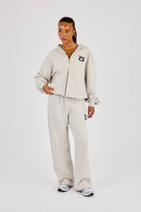 Wide Leg Moto Embroidered Jogger - Ash Grey