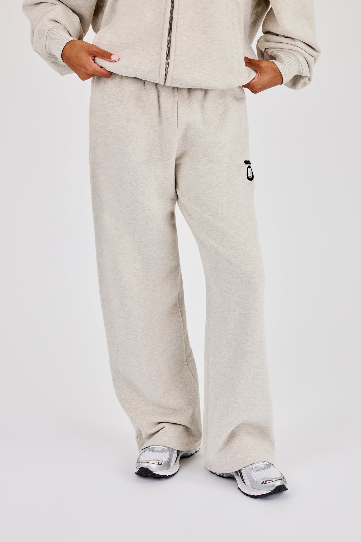 Wide Leg Moto Embroidered Jogger - Ash Grey