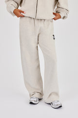 Wide Leg Moto Embroidered Jogger - Ash Grey