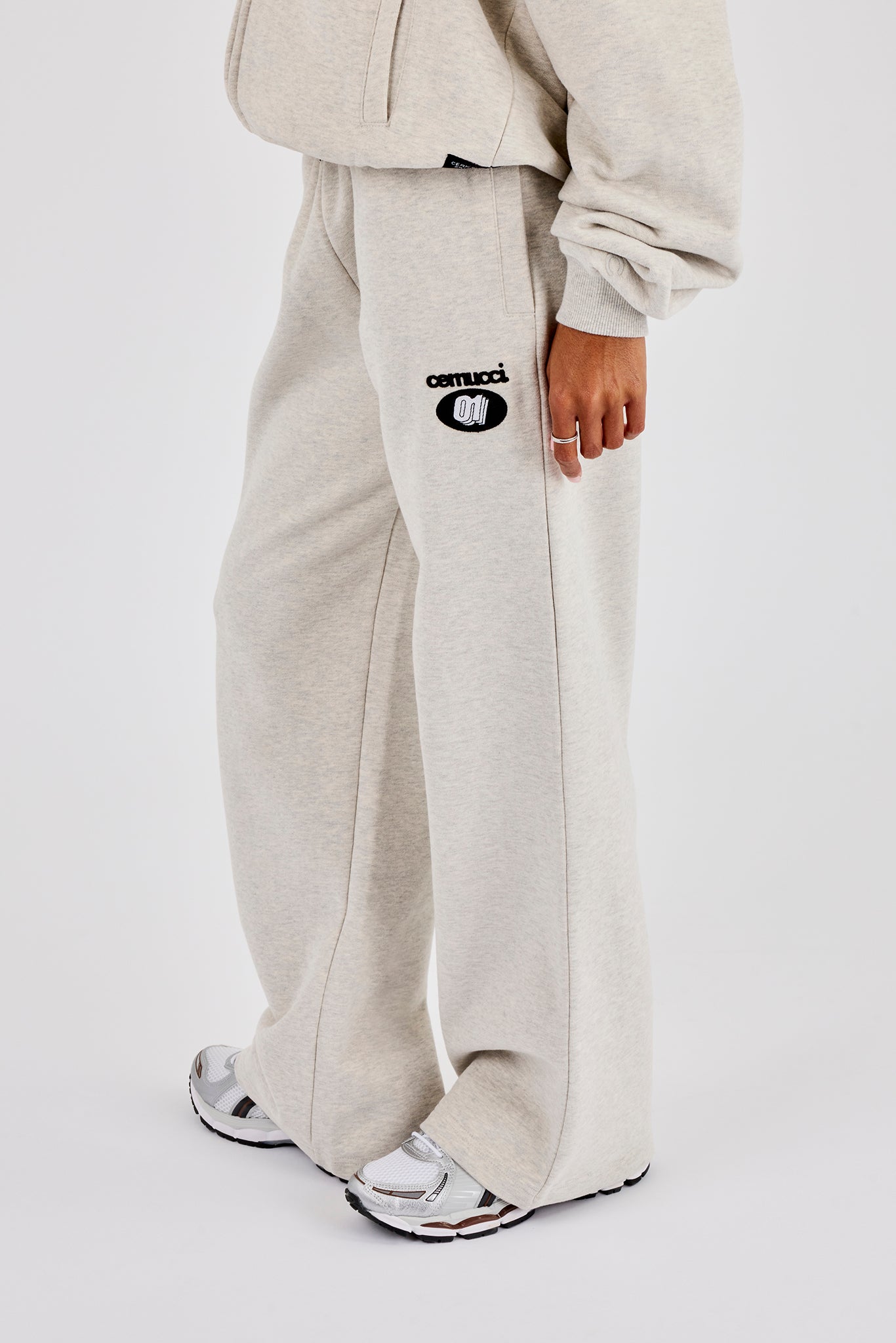 Wide Leg Moto Embroidered Jogger - Ash Grey