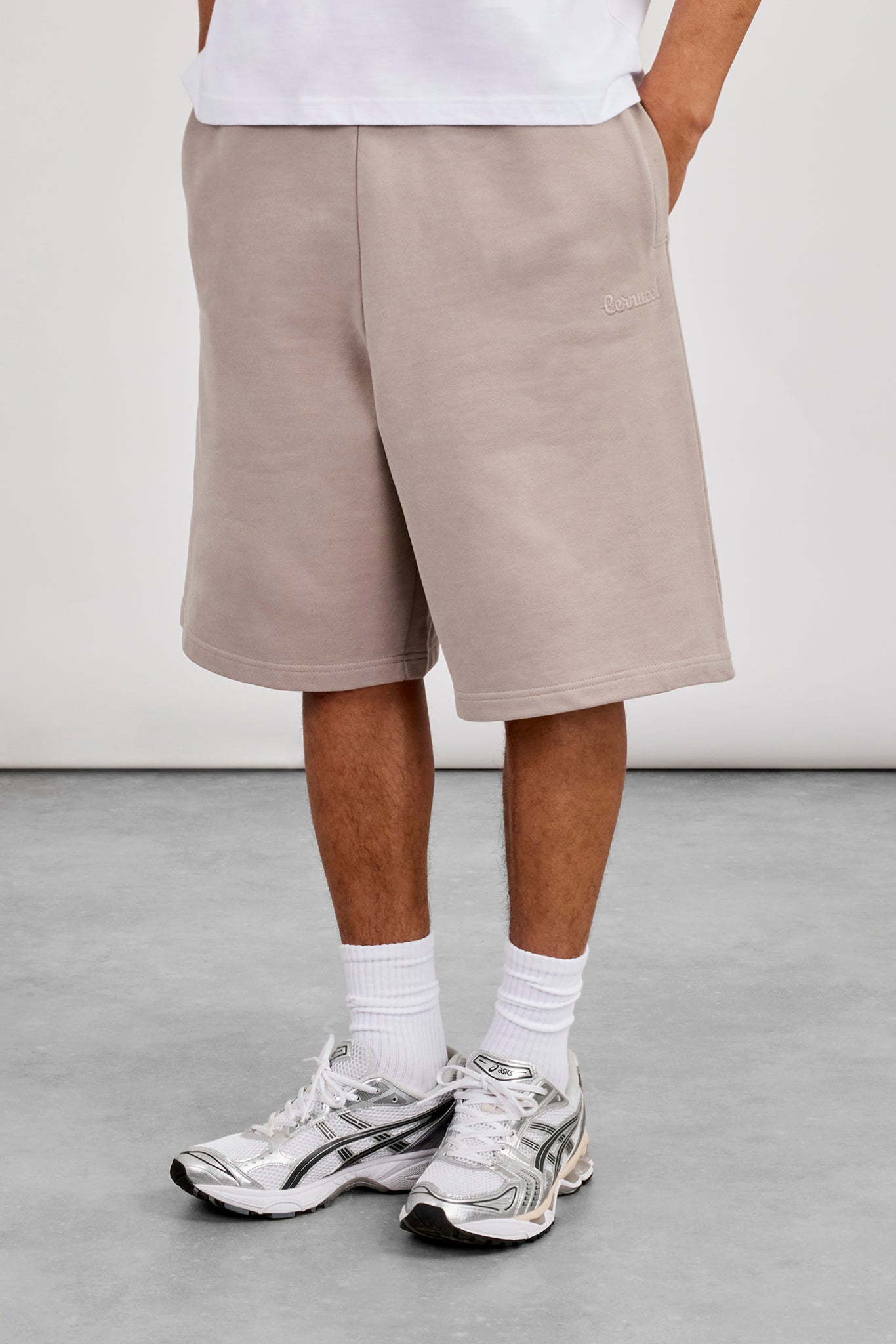 Embroidered Jersey Jort - Stone